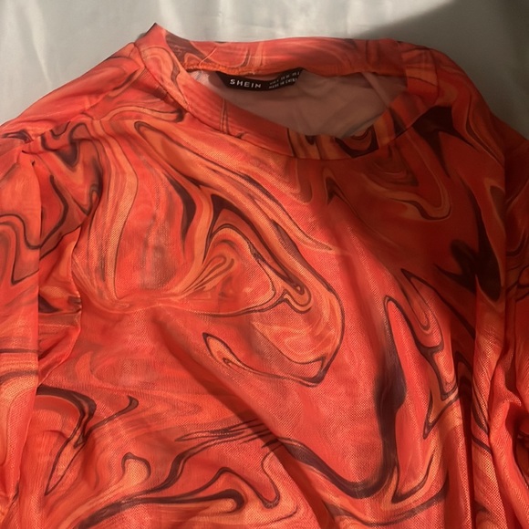 orange marble print long sleeve mesh crop top - Picture 2 of 4